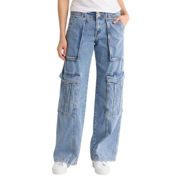 SANCTUARY Jeans Size 33 NEW Light Wash Denim Blue Jean Level Up Cargo - Picture 1 of 5